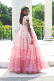 Girl in pink lace ruffle dress