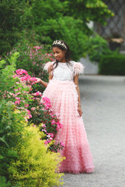 Girl in pink lace ruffle dress