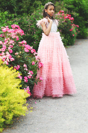 Girl in pink lace ruffle dress