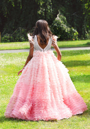 Girl in pink lace ruffle dress