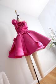 Fuchsia Rosette Satin Party Dress