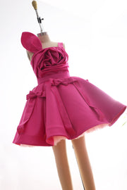 Fuchsia Rosette Satin Party Dress