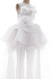 white ruffle organza dress