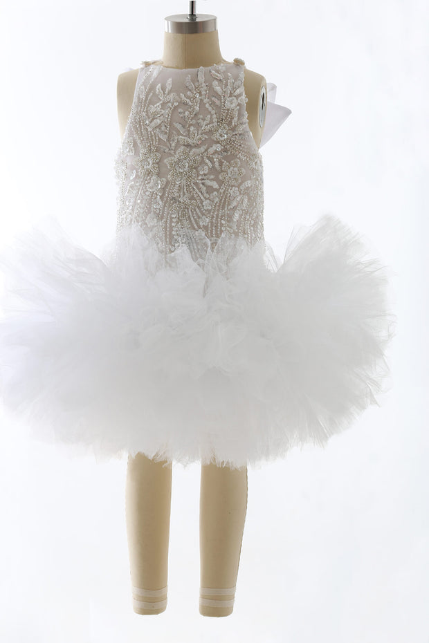 girls beaded tulle dress in white